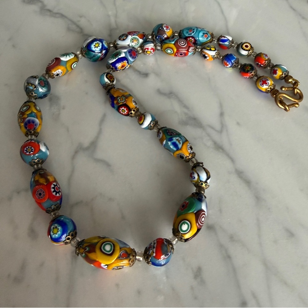 Authentic Murano Millefiori Glass Bead Necklace | Vintage Venetian | Graduated - Picture 3 of 13